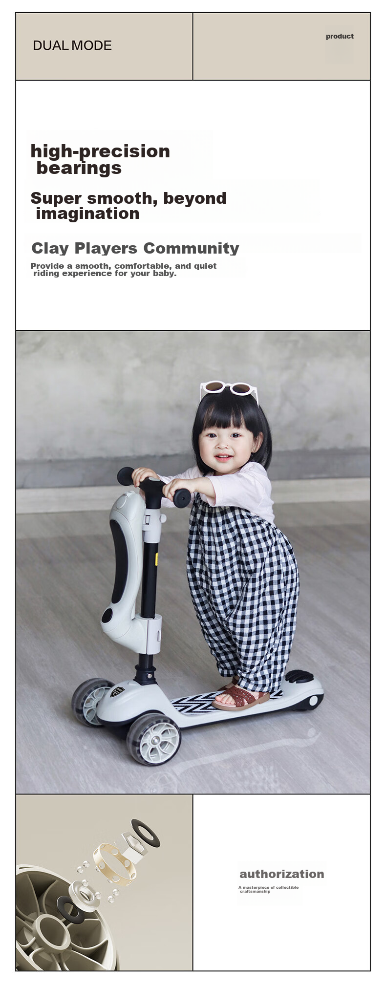 BEIESTATE Supreme Scooter Single Board for Children Aged 1-3 Foldable Skateboard Birthday Gift Mica Gray 11