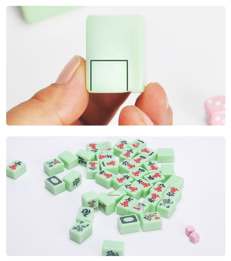Shangkechengpin Home Outdoor Camping Cute Small Mahjong Set 30mm Tooth Color with Tablecloth (Random Pattern And Color), Cartoon Packaging 9
