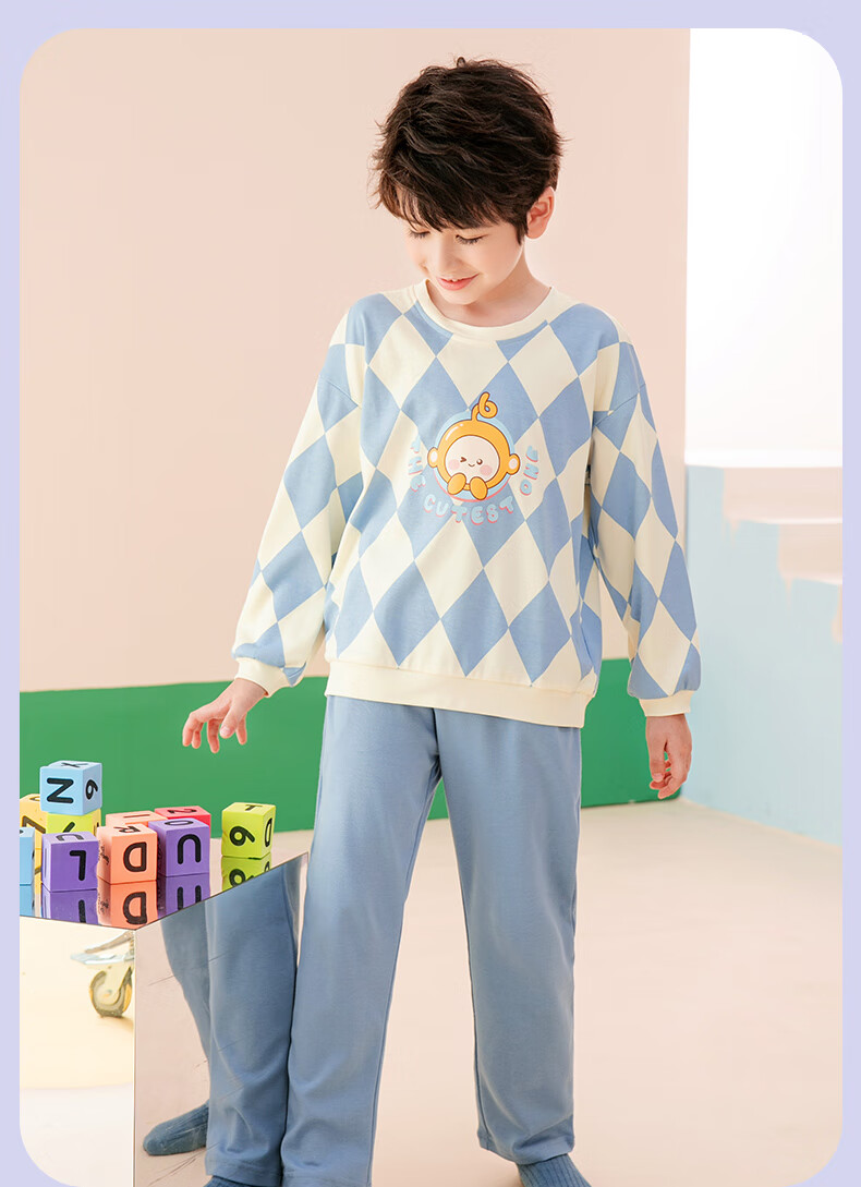 Fenteng Children's Pajamas for Boys, Pure Cotton Spring Season Sleepwear for Older Boys, Wearable Outside, Boys' Loungewear Q9X24790048 20