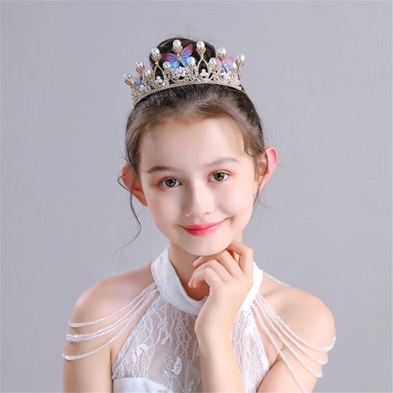 CHIMERA Butterfly Beaded Crown Headband for Children, Girls' Princess Performance Headdress, Hair Accessory, Mid-Autumn Festival Gift for Girls