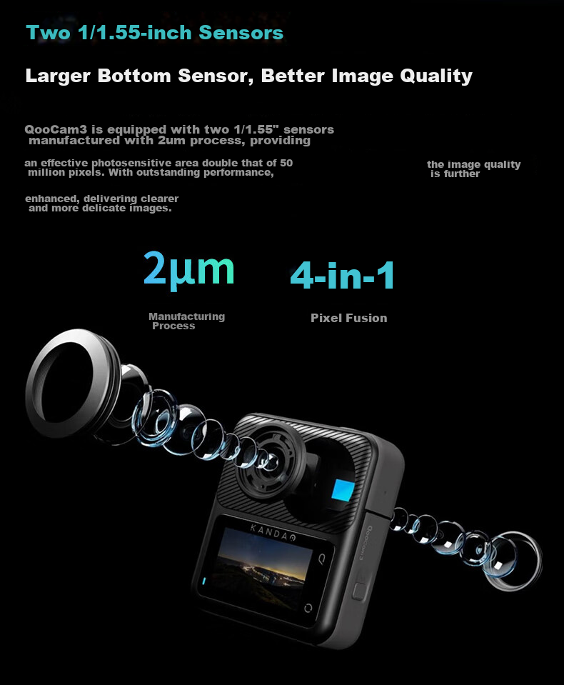 KanDao Sees QooCam3 Panoramic Action Camera, 5.7K High-Definition Anti-Shake Waterproof Action Camera for Vlogging, Skiing, Diving, Outdoor Activities, And Motorcycle Riding 11