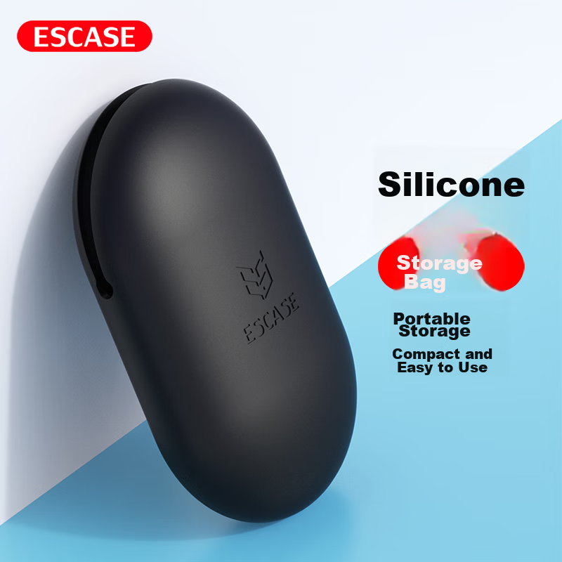 ESCASE Earphone Storage Case for AirPods, Apple Charger, Digital USB Drive, U-Disk, Mini Bluetooth Headphones, Portable Hard Drive, Memory Card, Silicone Storage Box, Jazz Black