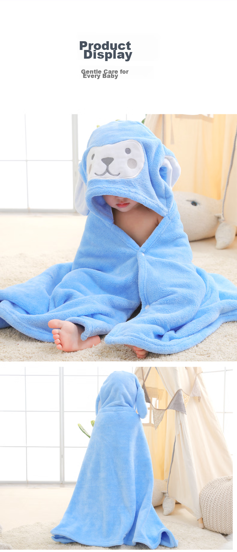 Nanjiren Baby And Child Bath Towel Cape with Hood, Cotton Gauze Absorbent Coral Fleece Bath Towel, Baby Bath Robe Cloak Wrap 13