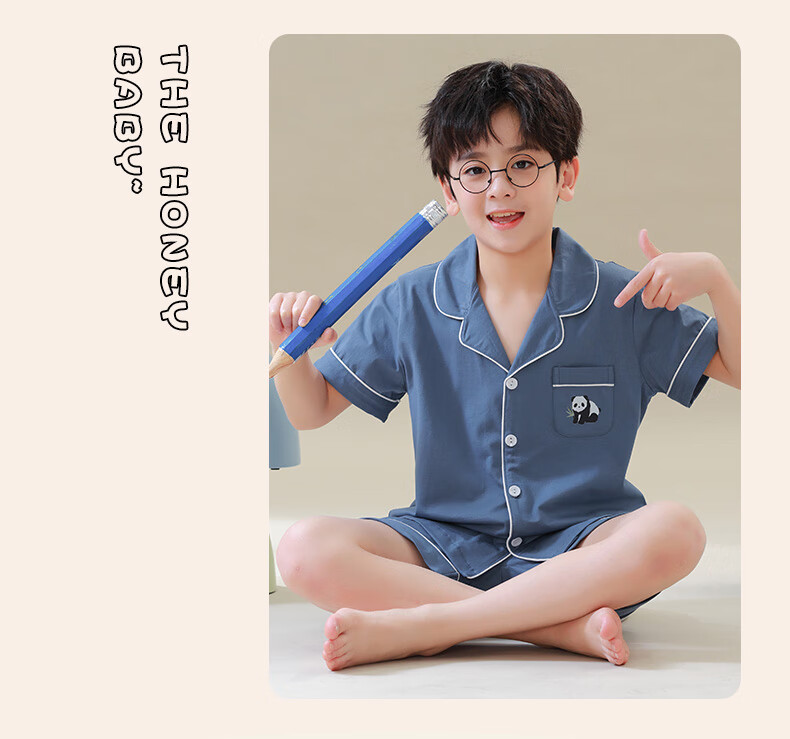 Hengyuanxiang Children's Pajamas, Boys' Pure Cotton Summer Thin Short-Sleeve Loungewear, Cardigan Sleepwear And Pajama Pants Set 11