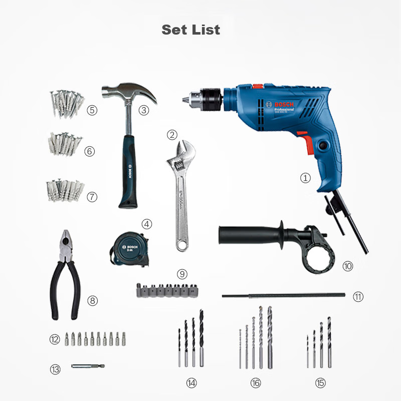 BOSCH Electric Drill, 600W Impact Drill, Household Tool Set, Wall Drilling, Multi-Functional Upgraded Version, GSB600RE
