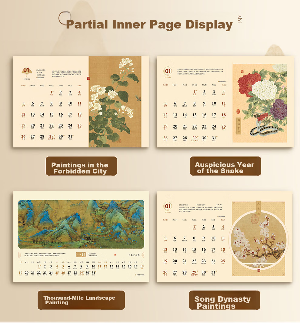 Longe 2026 Desk Calendar Large Grid Monthly Calendar Year of the Horse Chinese Style Office Desktop Calendar Customizable 6