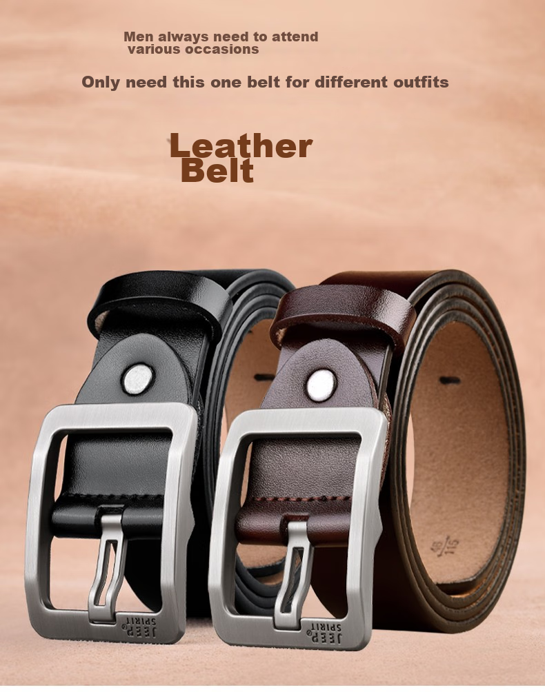 JEEP SPIRIT Men's Leather Belt, Business Casual Pin Buckle Waistband, Gift for Young And Middle-Aged Men, Husband Or Father's Day Present 2