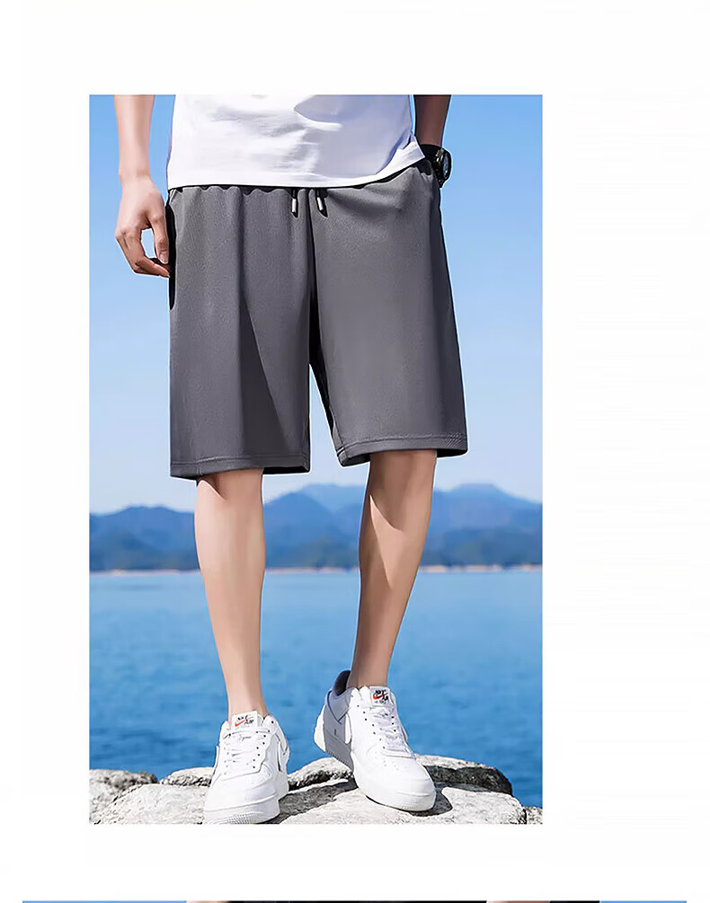 Warrior Shorts for Men, Summer Sports Casual Mid-Length Pants, Loose-Fitting Five-Point Shorts, Quick-Dry Ice Silk Beach Shorts for Men, Black, 2XL 8