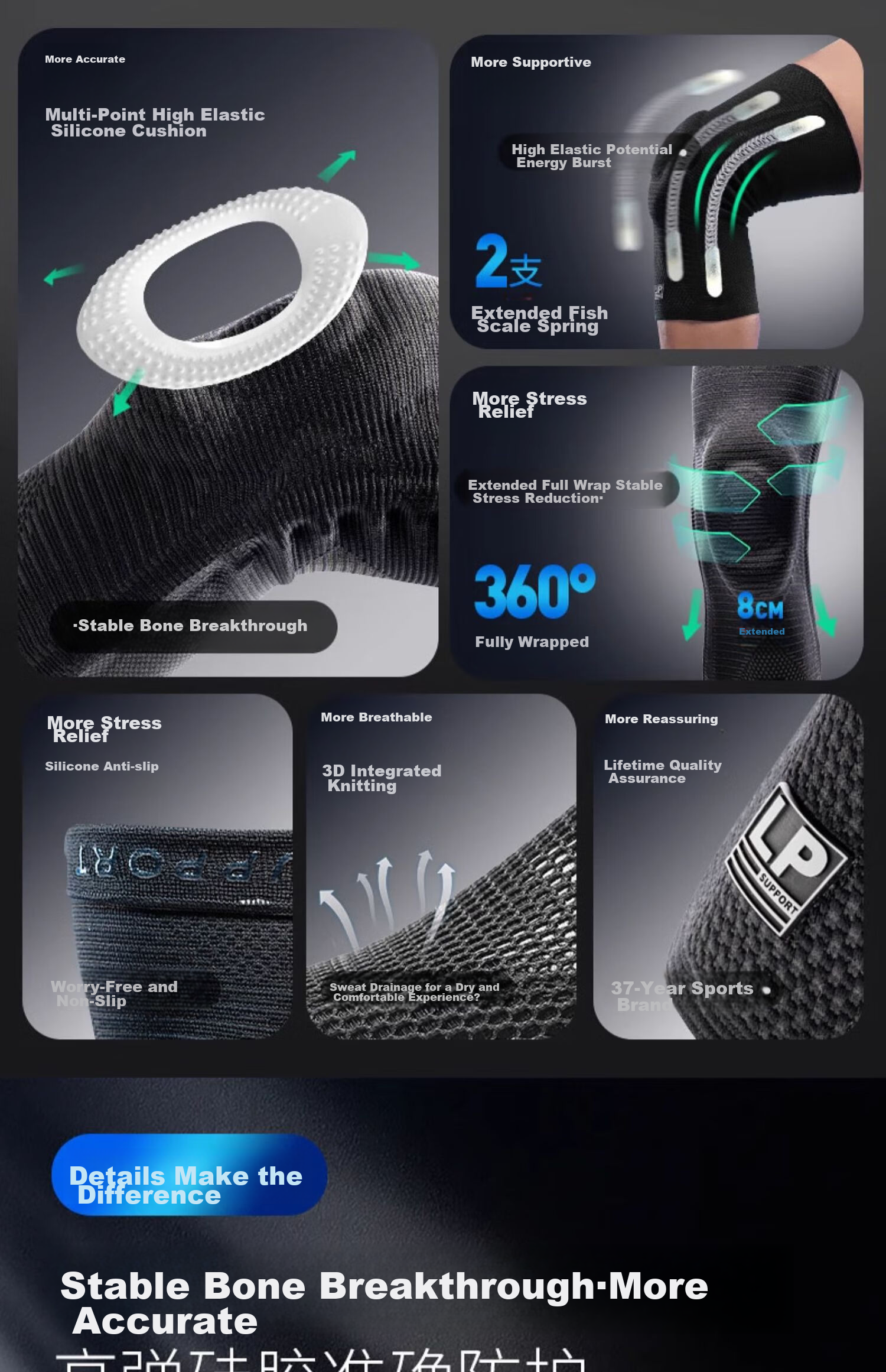 LP Knee Brace for Sports, Basketball-Specific Meniscus Patella Running Equipment, Professional Knee Support for Men And Women, Badminton Hiking Gear 6