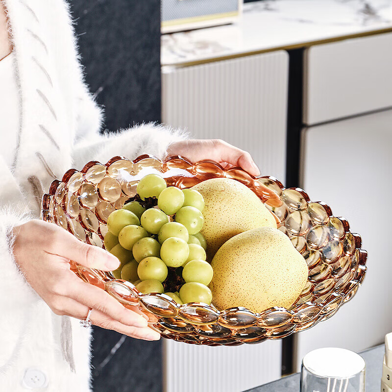 CRISTALGLASS Glass Fruit Plate, Home Living Room Coffee Table, European Light Luxury Style, Internet-Popular High-End Snack Display Tray, Large Capacity