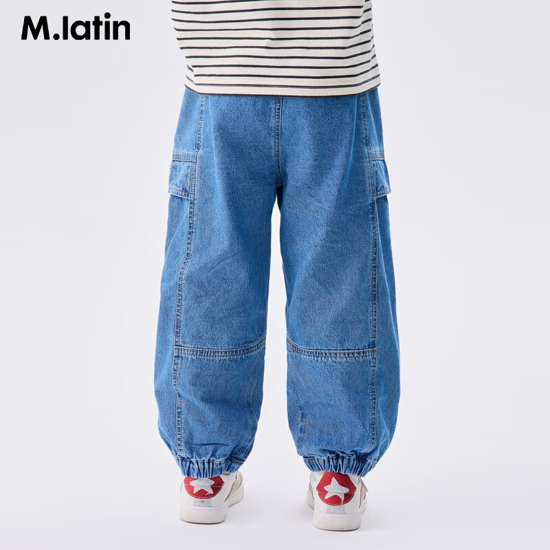 M.Latin Children's Clothing, Spring 2025 New Style, Boys' Preppy American Workwear Patchwork Woven Denim Jeans