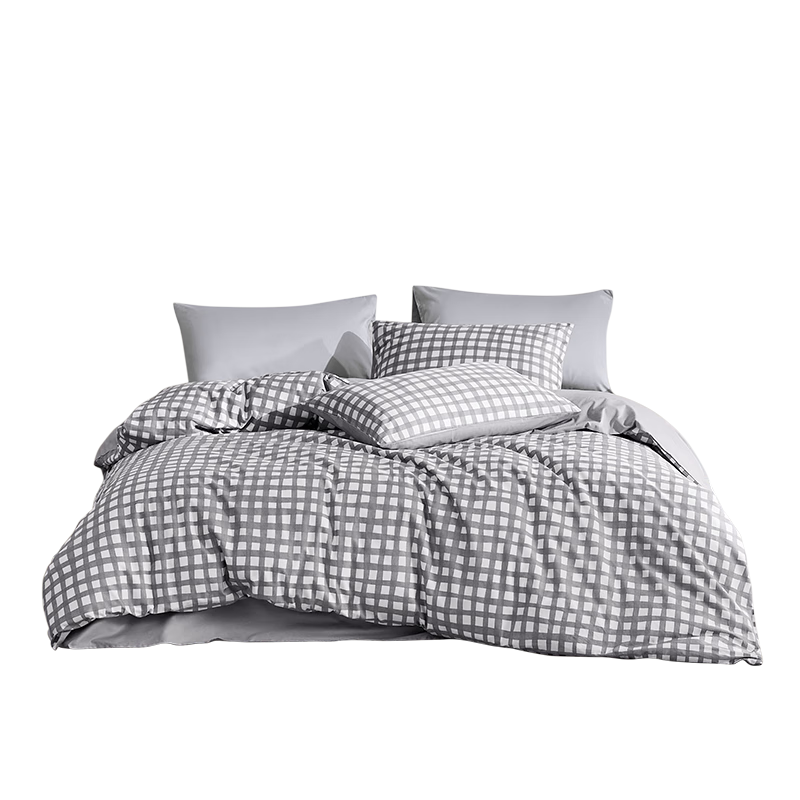 LUOLAI Home Textiles, 100% Pure Cotton Four-Piece Set, All-Cotton Printed Duvet Cover Bed Sheet Quilt Cover, Gray, 220*250