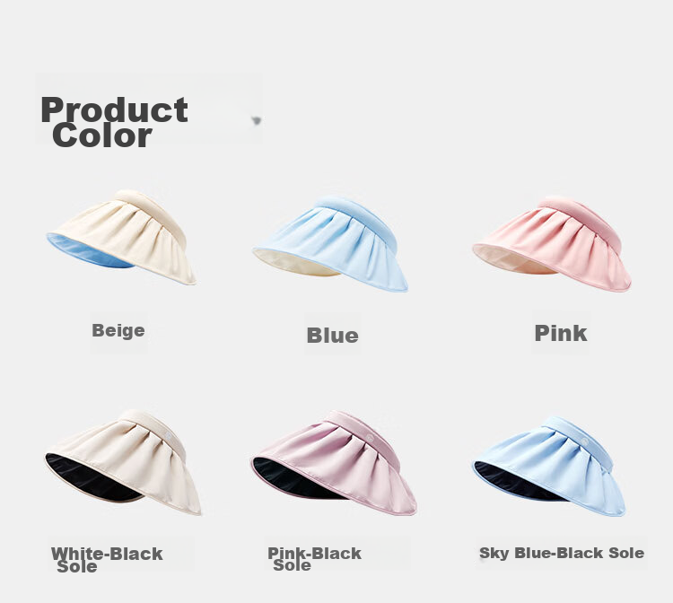JD Original Portable Shell Sun Hat, Women's Summer Casual Sun Protection Cap, Blue/black Rubber 22