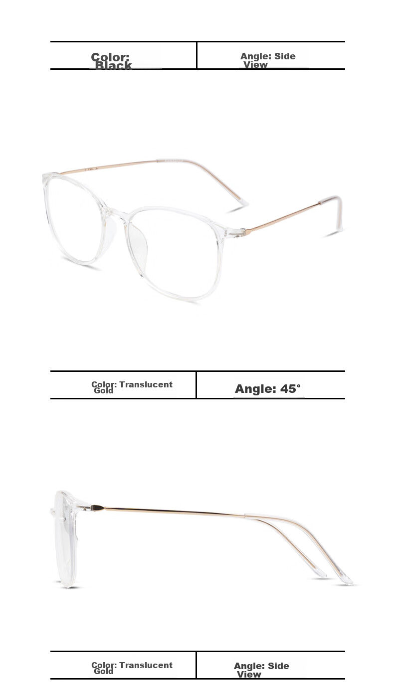 Gameking Blue Light Blocking Glasses Anti-Radiation Ultra-Light Titanium Frame Non-Prescription Myopia Glasses Frame with Prescription Lenses 8002 Transparent 14