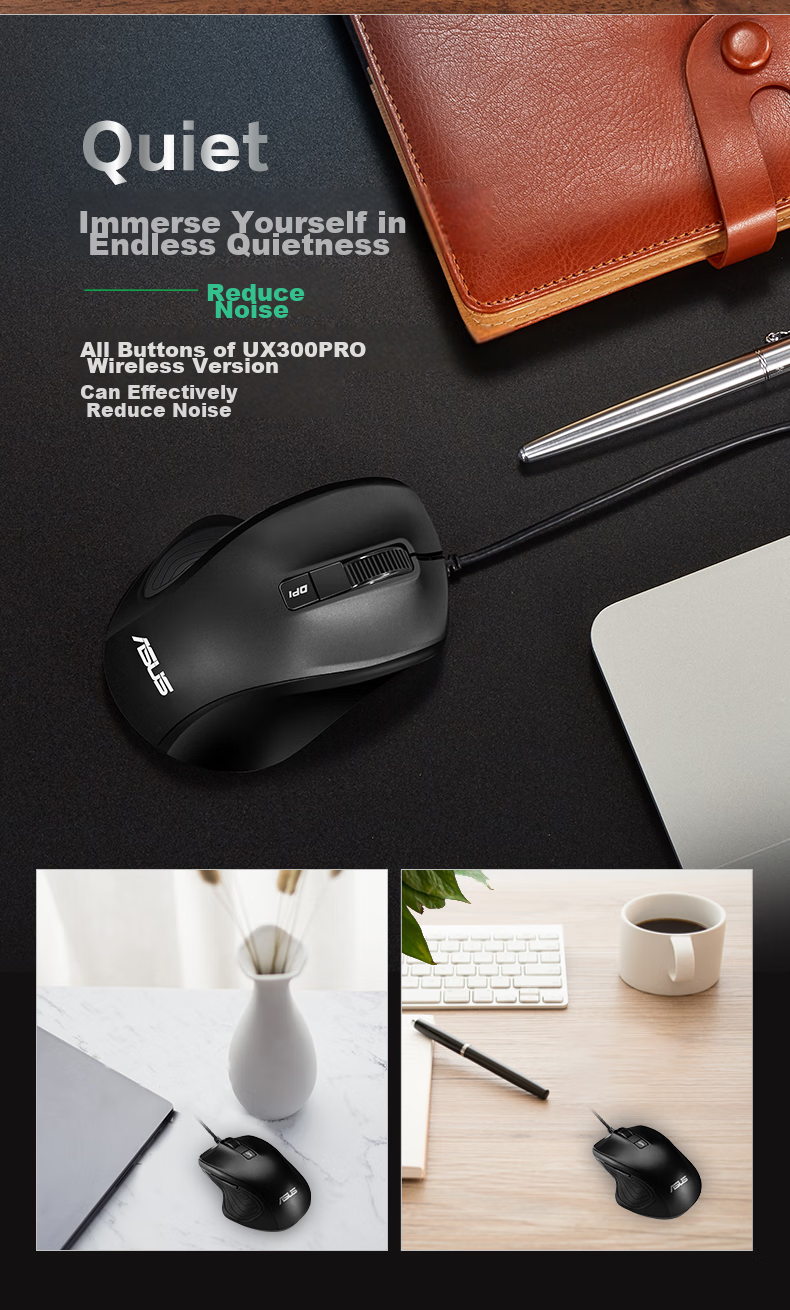 ASUS UX300PRO Wired Mouse, Office Mouse, Plug-And USB Mouse, DPI Four-Level Adjustable, Black 3