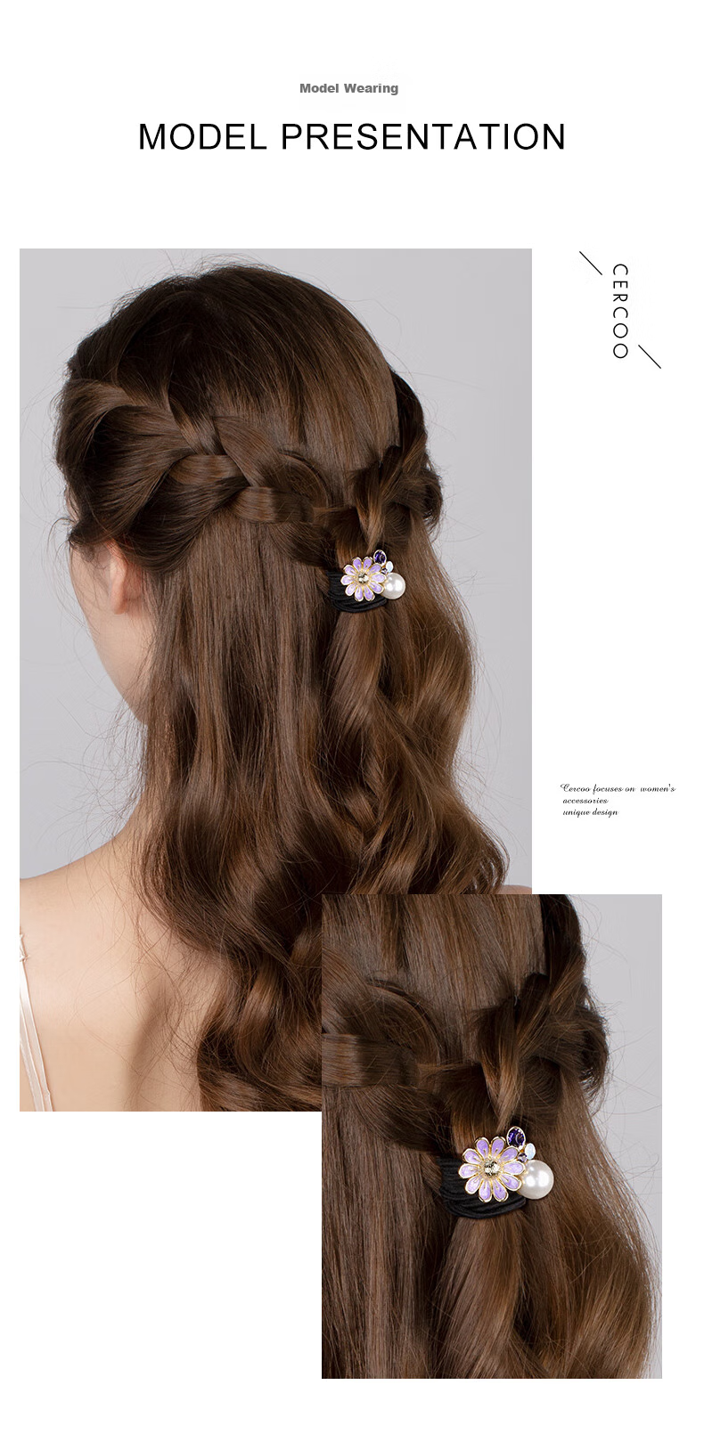 Cercoo Daisy Hair Tie, Rhinestone Pearl Hairband, Elegant Hair Loop, Rubber Band, Birthday Gift 4