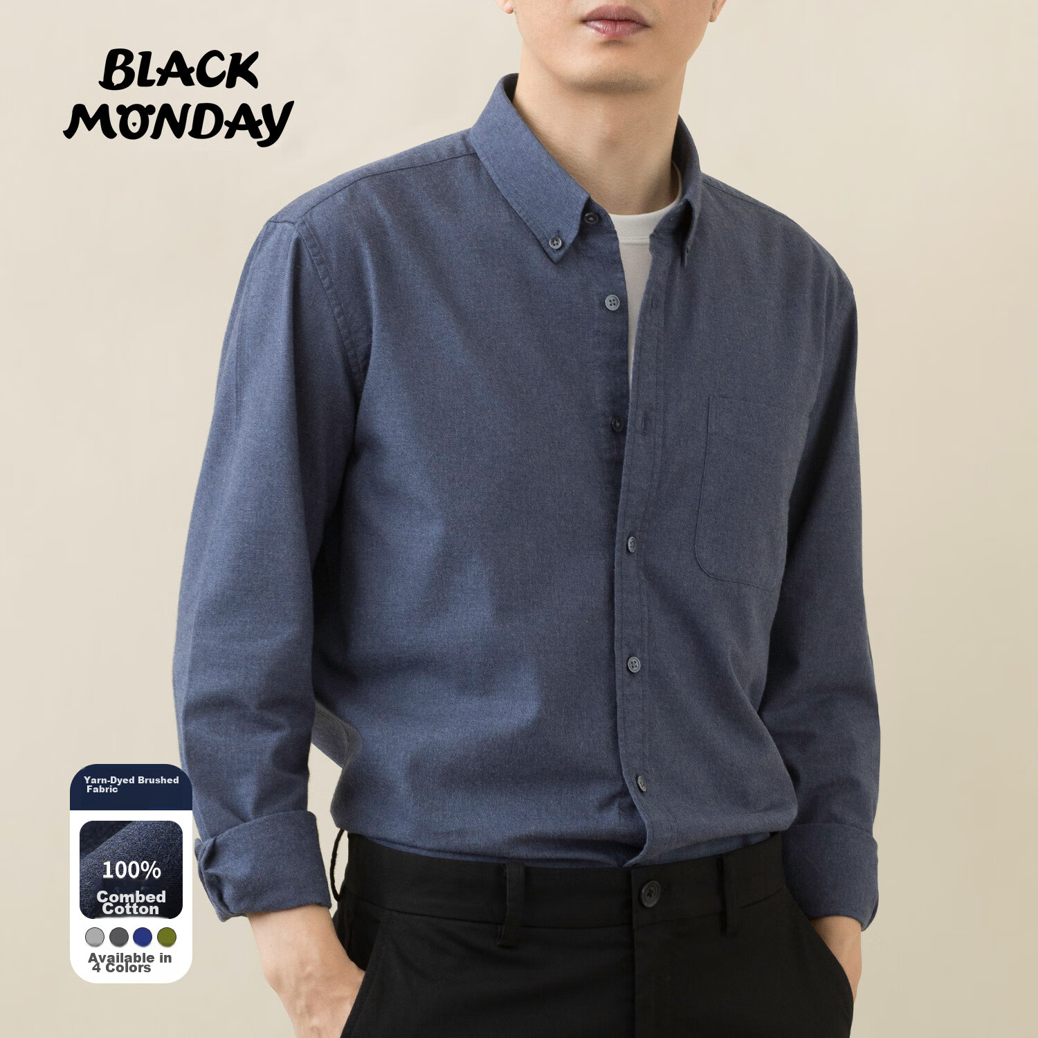 BLACKMONDAY Pure Cotton Long-Sleeve Shirt for Men, Spring And Autumn 2025, High-Quality All-Cotton Casual Business Shirt for Me