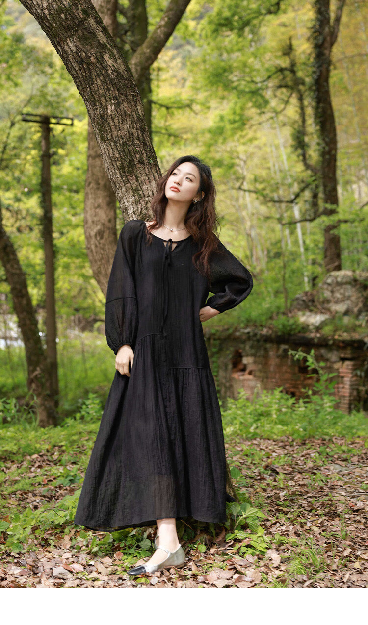 Dme [French-Style Dress] Romantic Elegant Fair-Complexion Easy Vacation Style Wrinkled Textured Dress for Wome 16