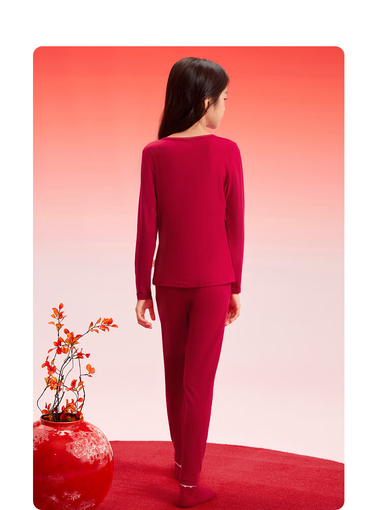 BALABALA Children's Thermal Underwear Set, Snake Year Girls' Autumn Clothes And Pants, Zodiac Year Red Pajamas, Trendy, 209125169003 7