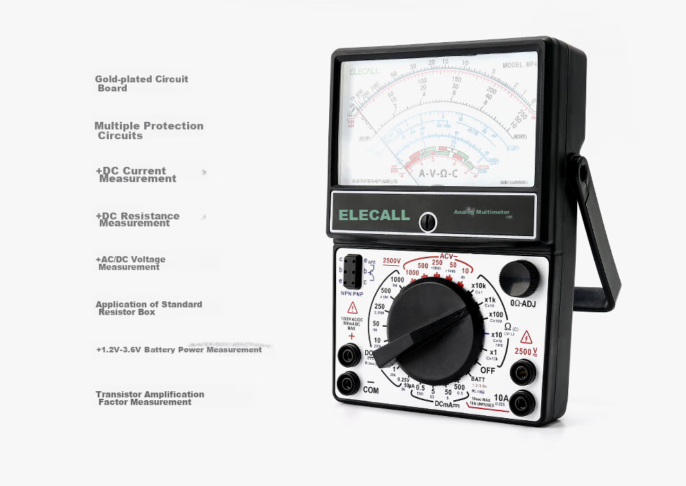 ELECALL Pointer Multimeter Mechanical Meter Internal Magnetic Multi-Circuit Protection Electrician Household High-Precision MF47+ with Case 6