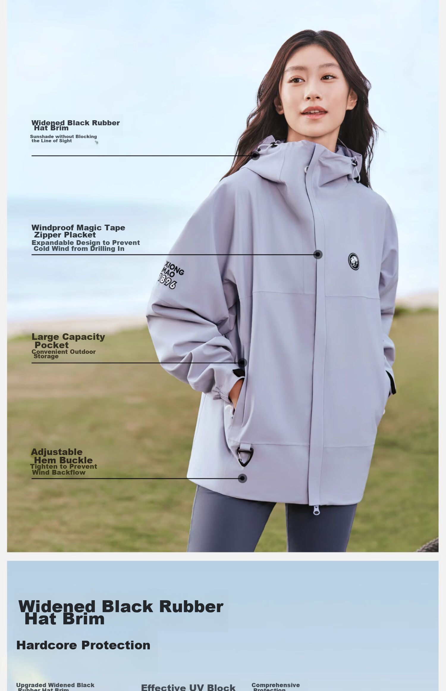 CAMEL Single-Layer Windbreaker Jacket for Men And Women, Waterproof Coat A31166 Phantom Black XL 11