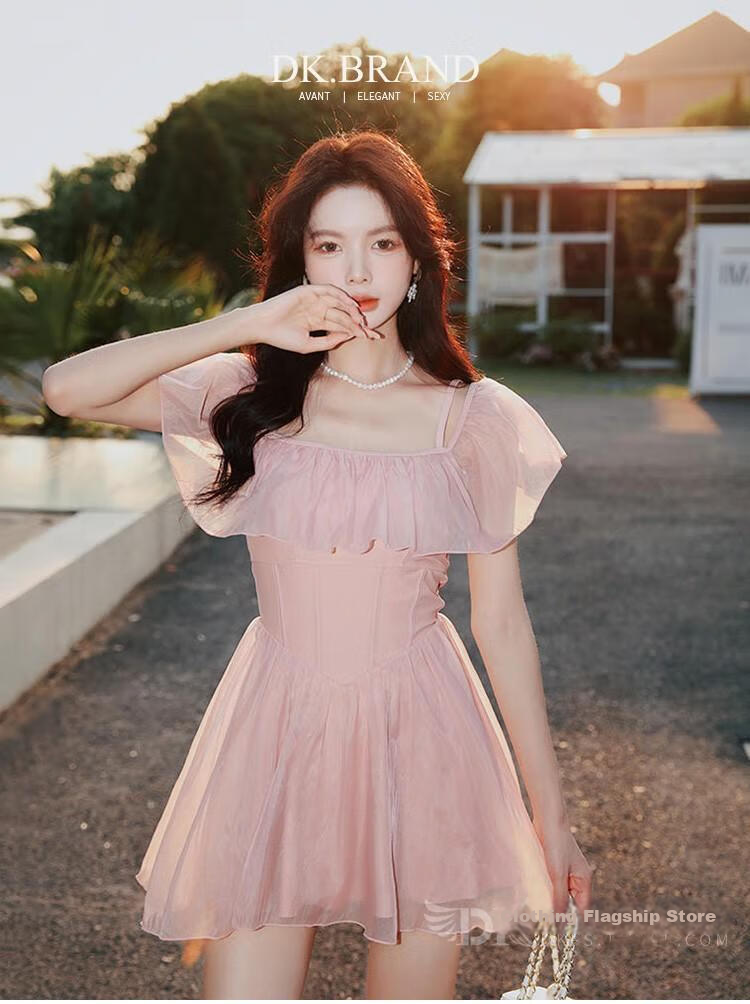DK Conservative Swimsuit for Women, Hot Spring Bathing Suit, New Style 2026, One-Piece Slimming High-End Look, Pink, XL 1