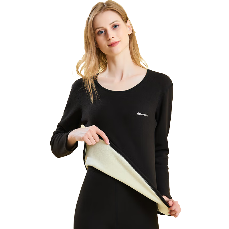 LangSha Women's Thermal Underwear, Fleece-Lined And Thickened, Autumn And Winter Base Layer, Cotton Sweater, Slim-Fit Top And Bottom Set