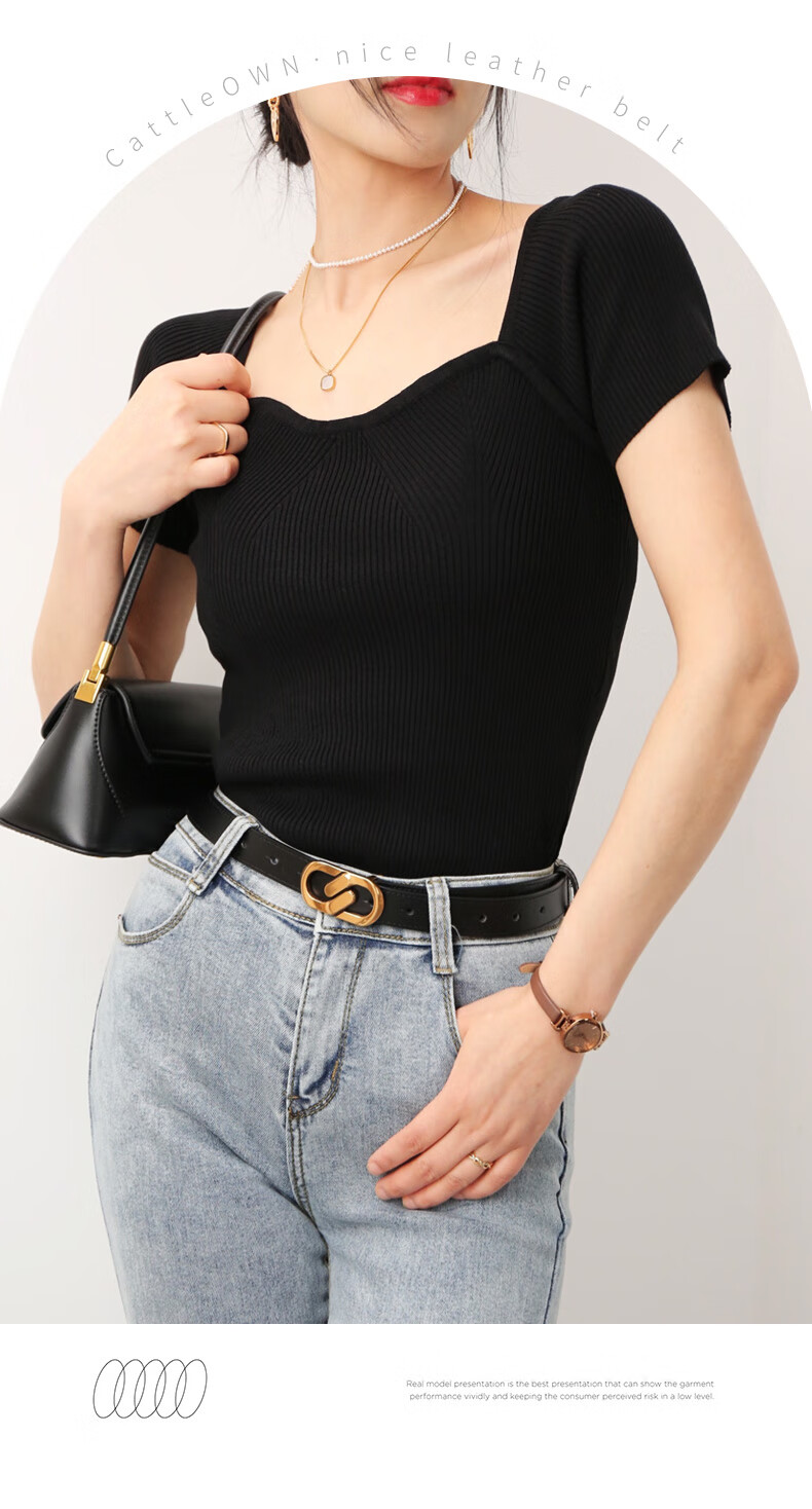 Cattlesboss Women's Belt, Fashionable Versatile Decorative Waistband, Simple Trouser Belt for Women, Commuter Style 5370, Black, 95cm 5