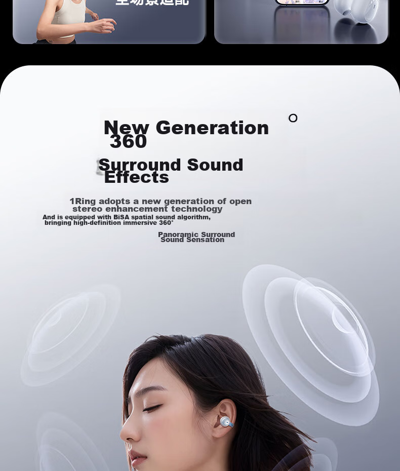 Baseus 1Ring Bluetooth Headphones, Clip-On Open Design, Non-In Air Conduction, Suitable for Sports And Calls, Compatible with Apple And Huawei Phones 8