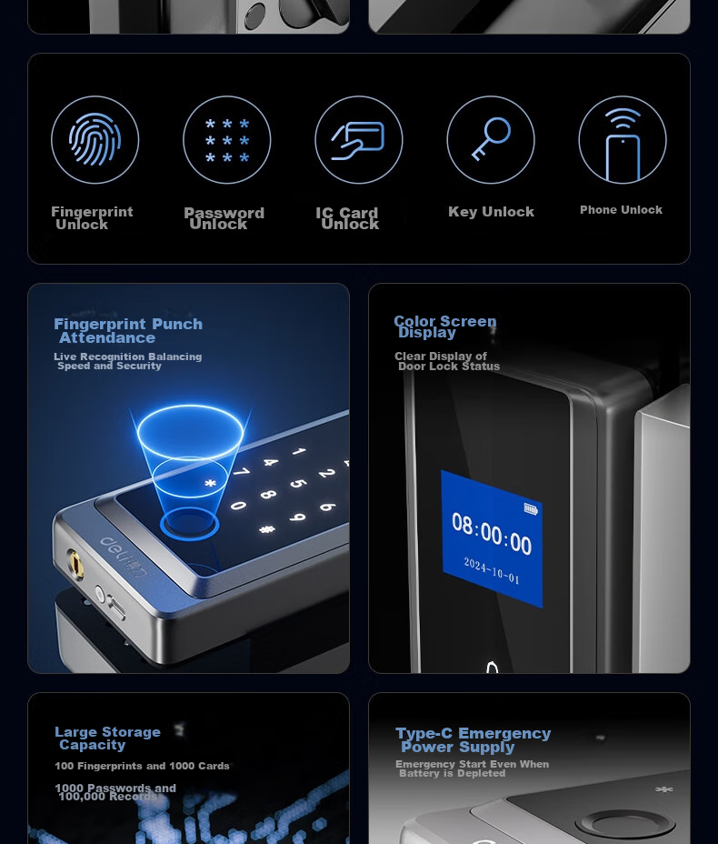 Deli Glass Door Lock, Smart Lock for Glass Doors, Fingerprint Lock, Password Lock, Access Control Machine, Attendance Machine, Integrated Office Glass Door Lock, Mini-Program Management AL120 4