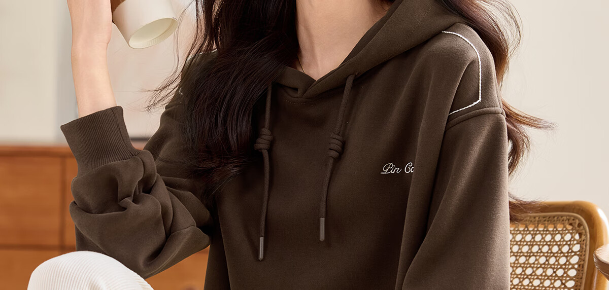 PinCai Fleece-Lined Sweatshirt for Women, Loose Drawstring Hoodie, Autumn And Winter Fleece-Lined Thickened Solid Color Jacket P144W2001 27