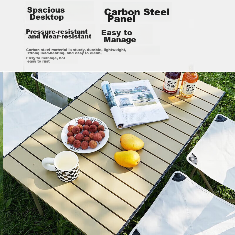 Jiuqiangu Outdoor Folding Table, Portable Picnic Table, Egg Roll Table, Carbon Steel Camping Black Square Table And Chairs, Camping Equipment 2792