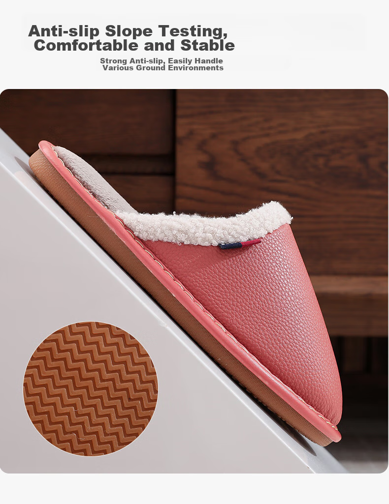 GUOLUOFEI Waterproof PU Leather Cotton Slippers for Men And Women, Winter Outdoor Wear Non-Slip Indoor Maternity Shoes Home Cotton Shoes, Black, Size 44/45 8