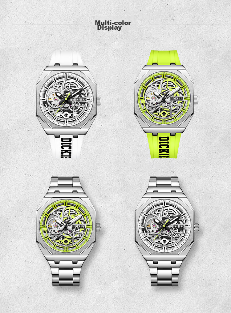 Dickies Men's Mechanical Skeleton Watch with Luminous Hands, Fashionable Mechanical Timepiece Gift, New Model CL-549 for 2026, Gree 13