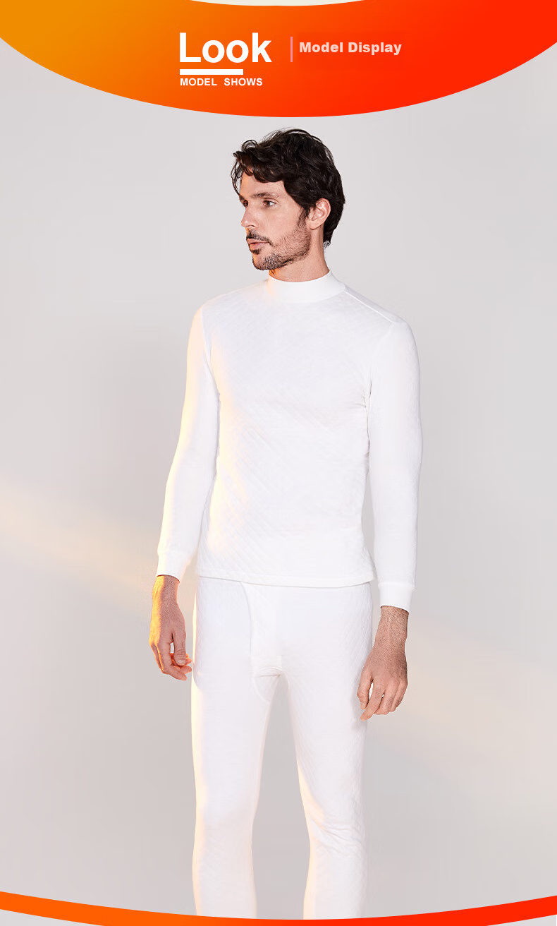 Yiershuang [Half Turtleneck Three-Layer Thickened] 100% Pure Cotton Thermal Underwear for Men And Women, Autumn Top And Bottom Set, Fall/winter 16