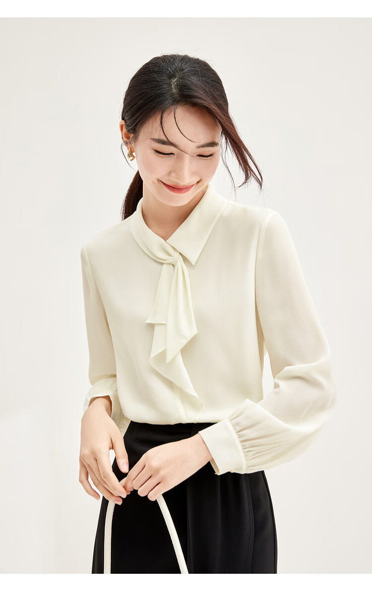 Sentubila Elegant Ribbon Blouse for Women, Spring Women's Wear, Light And Fashionable Long-Sleeve Chiffon Blouse, Versatile Commuter Top 15