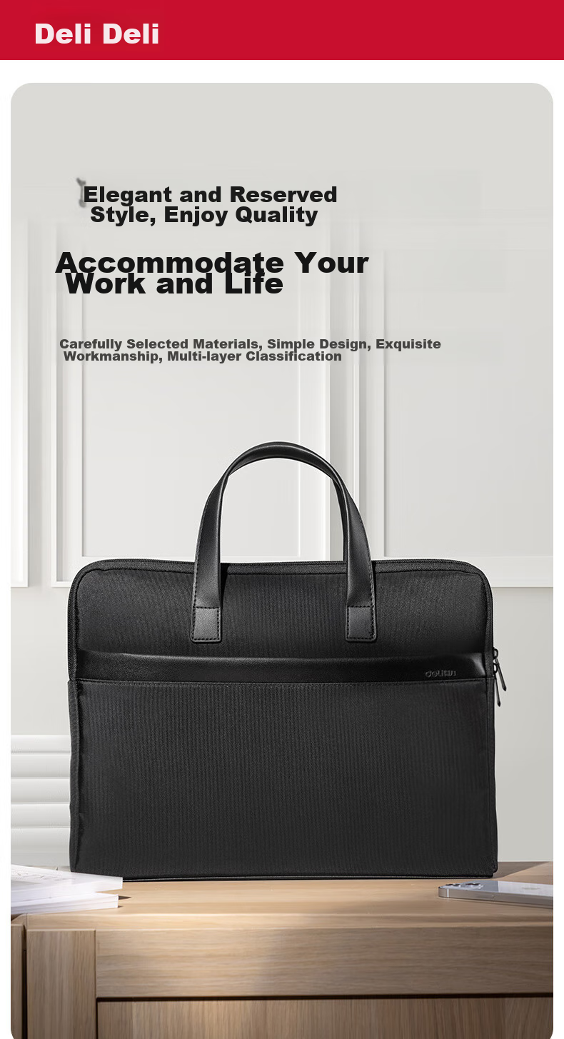 Deli [Super Popular] Briefcase, Business Casual Handbag for Men And Women, Professional Document Bag/Polyester Tote Bag/Document Case/Laptop Bag, Black 1