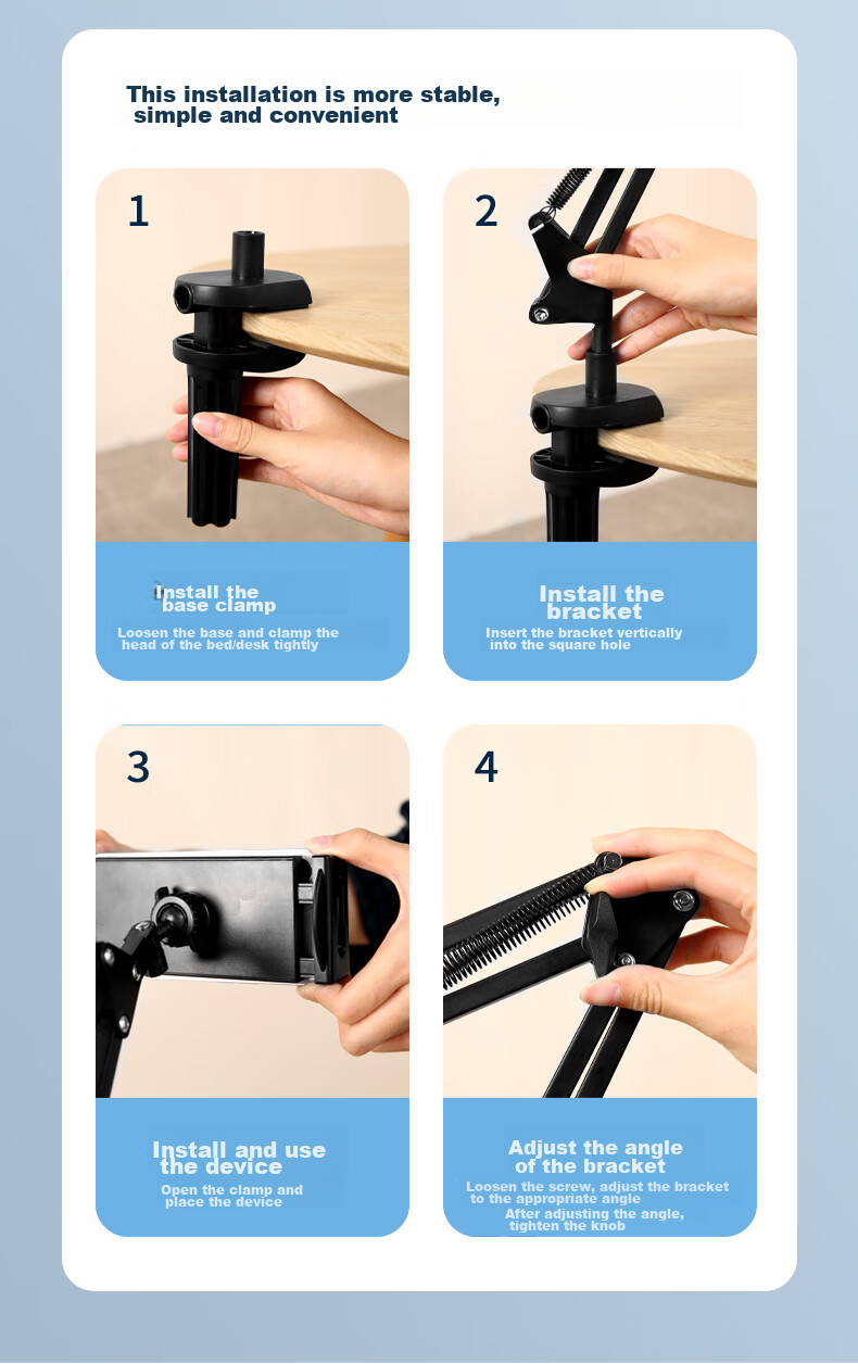 BIAZE [Ultra-Stable] Tablet Stand, Phone Holder for Online Classes And Live Streaming, Bedside Armrest Desktop Overhead Shooting Support Foldable Stand Suitable for Phones/iPads/Tablets 19