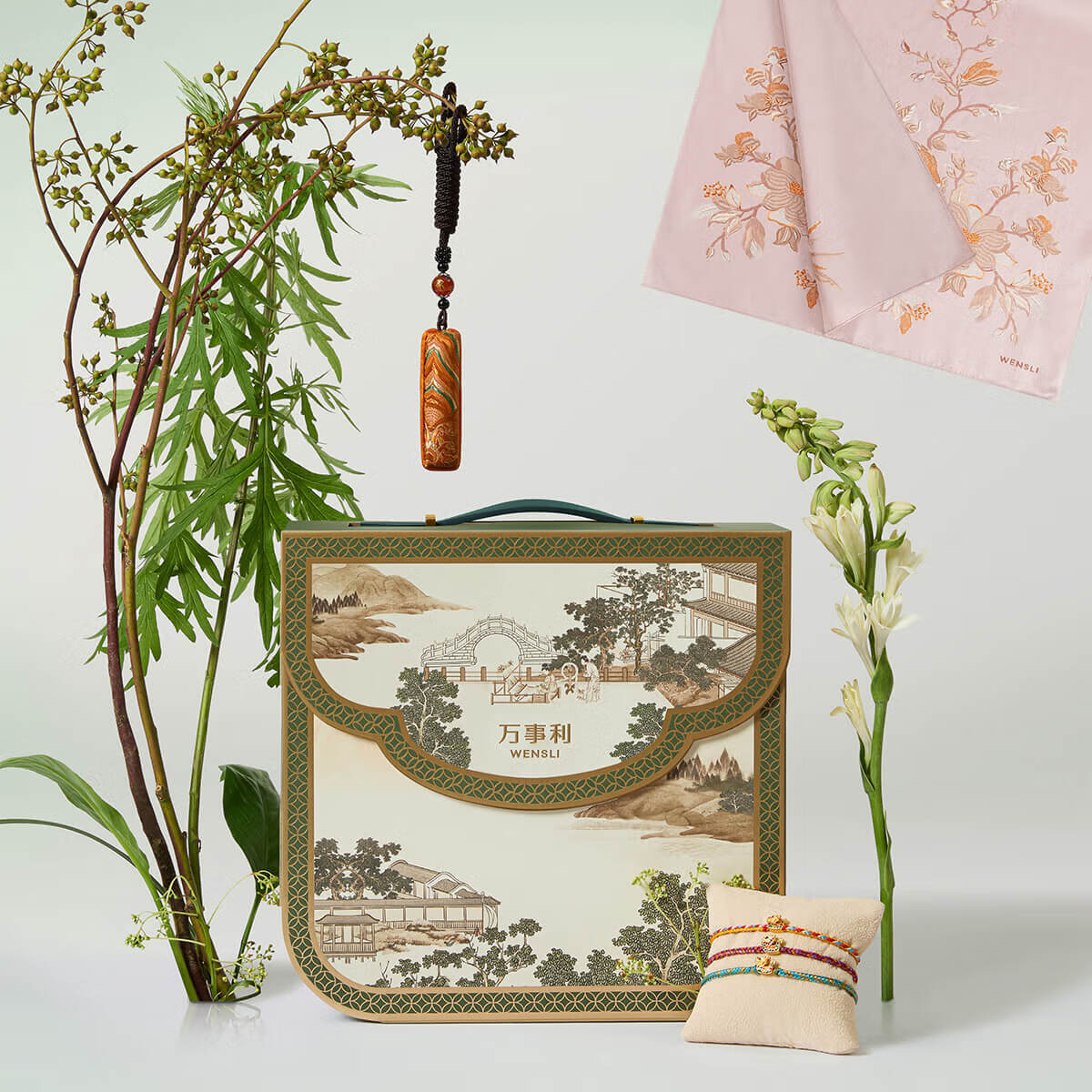 Wanshili [National Style Gift Box] Mulberry Silk Scarf for Women, Long Scarf, Gift for Mom And Elders, Holiday Present, Prosperous Blossoming Life