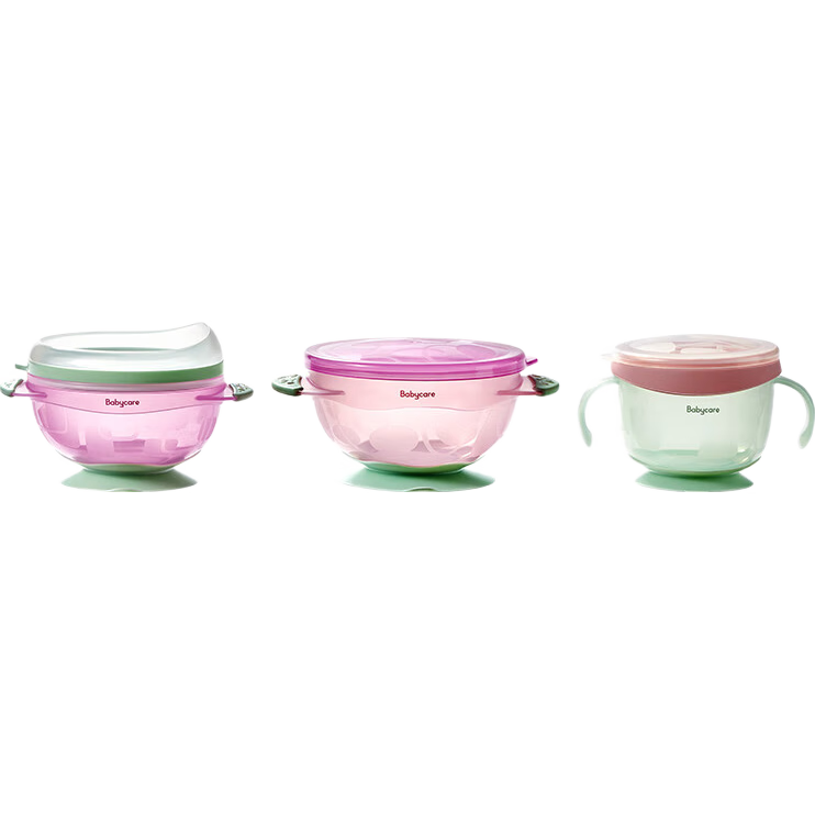 Babycare Baby Food Bowl, Infant Bowl, Children's Bowl, Multifunctional Suction Cup Bowl Set, Three-Piece Set, Wei'er Pink