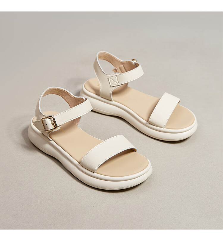 ZHR Women's Summer Sandals 2026 New Thick Sole One-Strap Beach Roman Slippers M561 Apricot Size 35 22