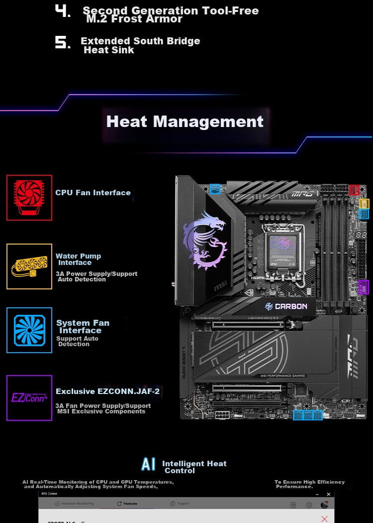 MSI MPG Z890 CARBON WIFI Dark Motherboard Supports CPU 285K/265K/270K/250K (Intel Z890/LGA 1851) 10