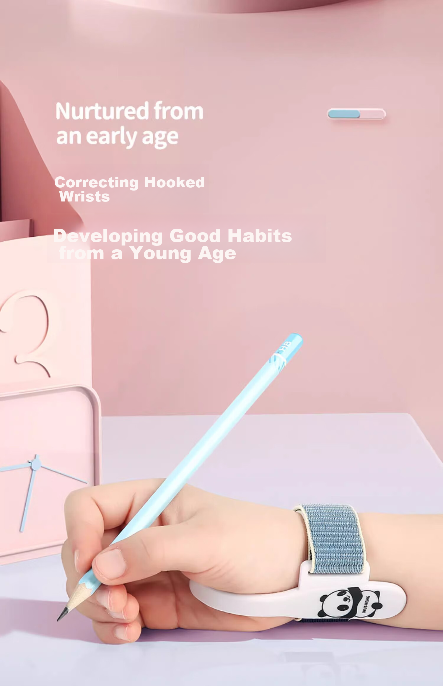 Wusheng Anti-Inward Hooking Wrist Corrector, Pen Grip Posture Hand Wrist Children's Writing Anti-Inward Hooking Fixator, Kindergarten Elementary School Beginner Pen-Handling Writing Correction Device, Anti-Hook Wrist Strap Miracle Tool Pen Control Training 3