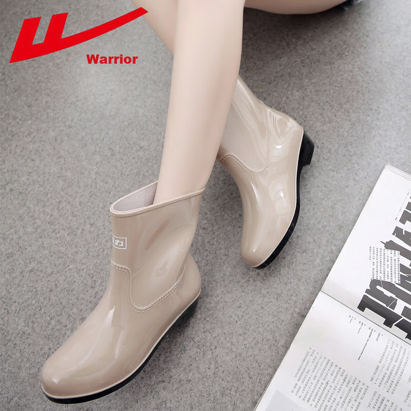 Warrior Rain Boots for Women, Mid-Calf Height, Waterproof, Non-Slip Rubber Shoes, Wear-Resistant Rain Boots HL52S Khaki Size 39