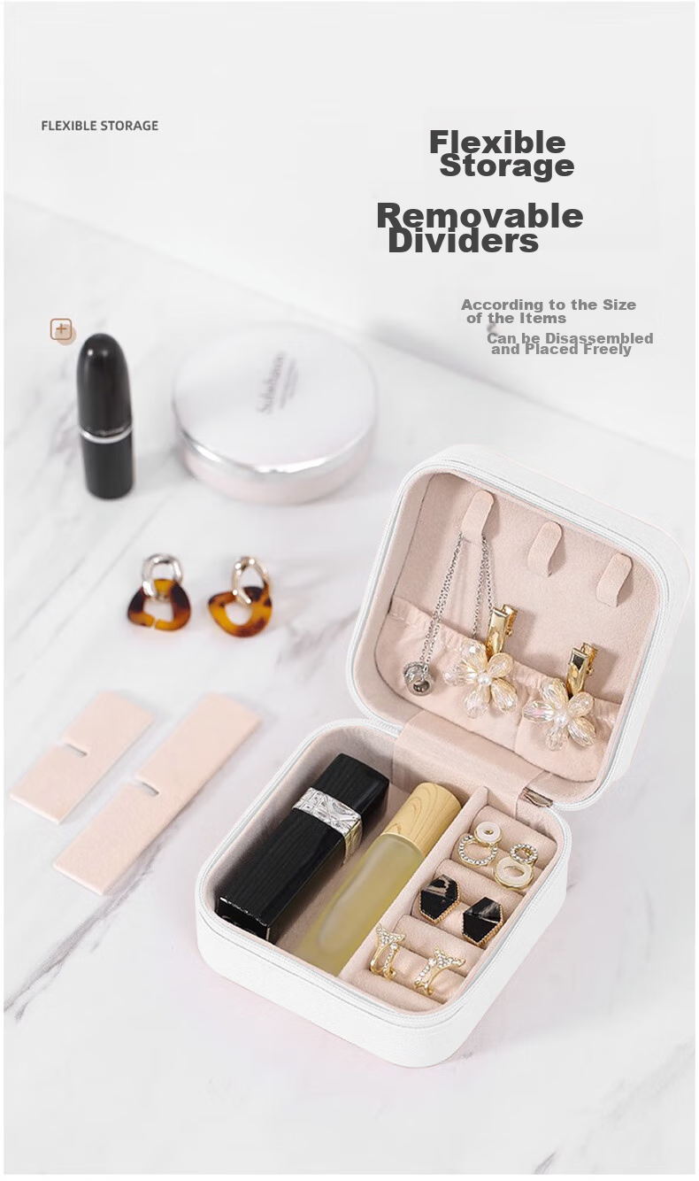 Jinghuisichuang Jewelry Storage Box, Portable Earring Hoop Necklace Ring Jewelry Organizer, PU Leather White 7