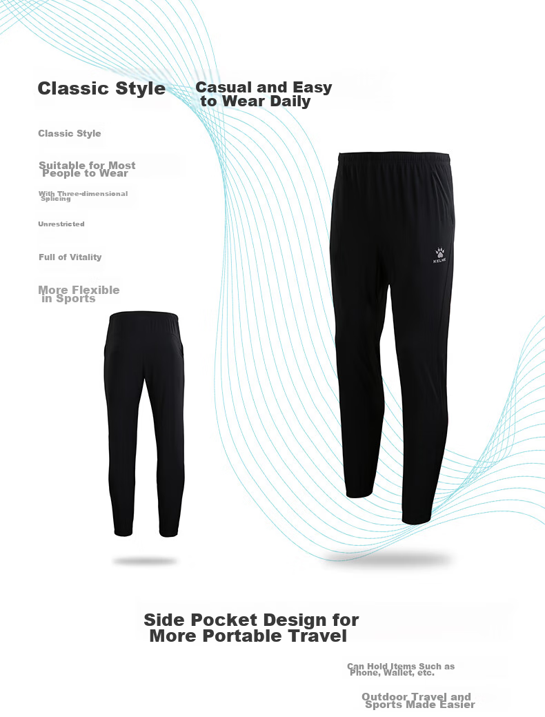 KELME Quick-Dry Sports Pants, Summer Lightweight Breathable Ice Silk Tapered Jogger Woven Casual Trousers, Black, Size L 8