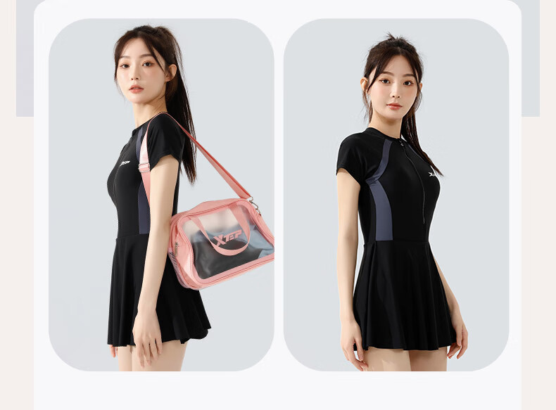 XTEP One-Piece Swimsuit Dress for Women with Skirt, Tummy Control Slimming Swimwear for Hot Springs, Black, Size M 15