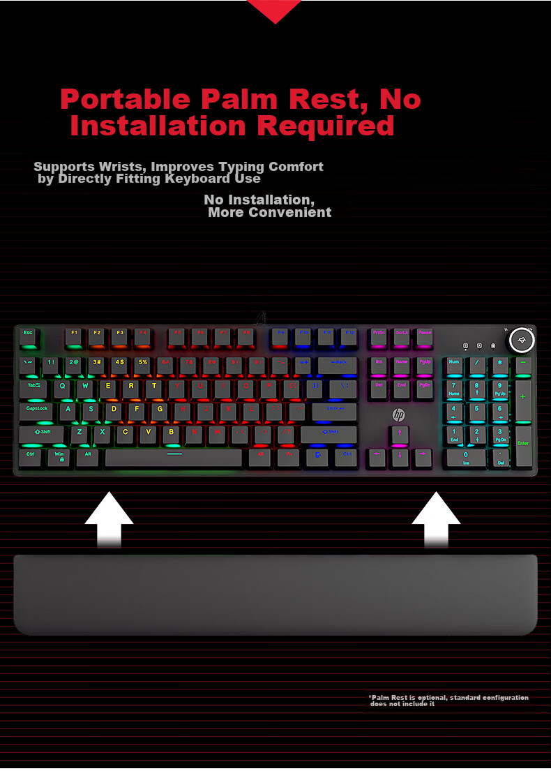 HP K10G-104 Key Blue Switch Mechanical Keyboard Wired High Aesthetic Value Ice Blue Gaming Keyboard E-Sports Internet Cafe Metal Panel Full Key Anti-Ghosting Hot-Swappable 14