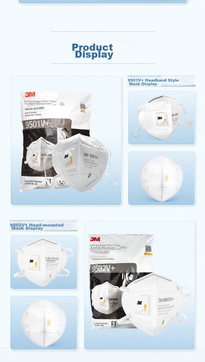 3M KN95 Mask with Valve for Dust, Droplets, Particles And Smog, Knitted Headband Style 9502V+ 25 Pieces/pack 9