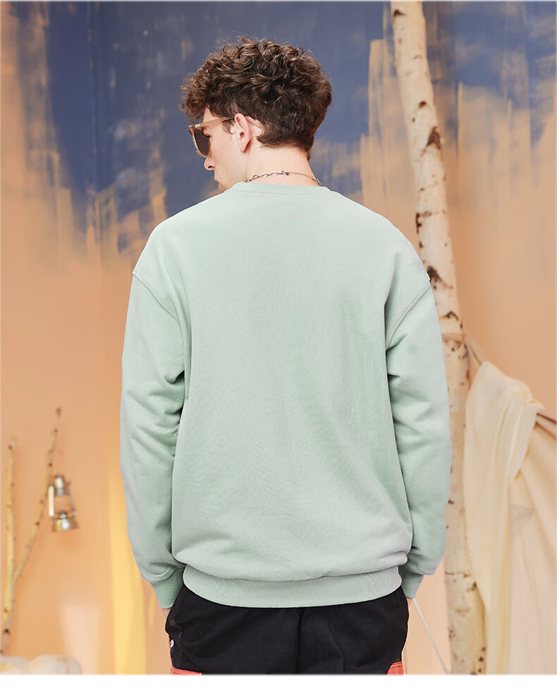 Chaersitaoxin [Bailu & Wang Churan Same Style], Pure Cotton Embroidered Crewneck Sweatshirt, Unisex Couple Style Base Layer, Light Khaki XL 9